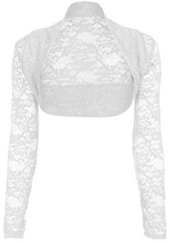 Divadames Womens Cropped Lace Shrug Ladies Bolero White Size L/XL (UK 14-16)
