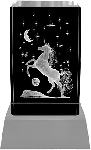 Kaltner Präsente Stimmungslicht - Das perfekte Einhorn Geschenk: LED Kerze/Kristall Glasblock / 3D Einhornlampe für Kinder Mädchen Jungen, Einhornliebhaber, 3D Einhorn Nachtlicht, Einhorndeko