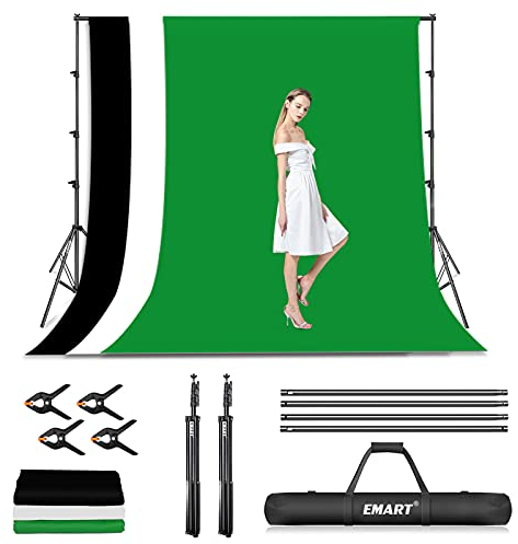 EMART Hintergrundsystem mit Stoff, Professionelles Fotostudio Set 2,6×3m Foto Hintergrund Ständer Set mit Fotohintergrund und 4 Federklemm für Fotografie, Videoaufnahme YouTube