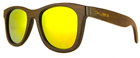 Okulars® Dark Bamboo - Sonnenbrille aus Holz für Damen & Herren, Handgefertigt - eine Größe - Polarisierte und Verspiegelte Gläser - UV400 Schutz - Cat.3 (Gold)