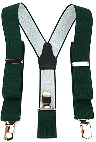 TigerTie Unisex Hosenträger in Y-Form mit 3 extra starken Clips - Farbe in dunkelgrün tannengrün einfarbig Uni - hochwertige Verarbeitung - Breite 35 mm