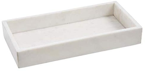 Adorist Marmortablett - Tablett aus weißem Marmor - Marble Tray - Dekotablett - Serviertablett - rechteckig - Marmoroptik - weiß - 15x30x4cm