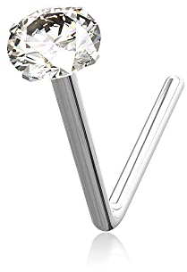 Set di artigli in oro bianco massiccio 10 K, pietra CZ, calibro 22, gomito a N, piercing, Oro bianco, zirconia cubica