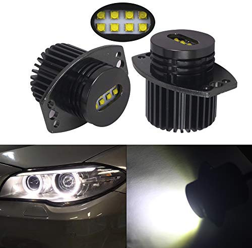 HSUN E90 E91 Angel Eyes LED Bombilla de marcador,80W CREE XT-E High Power Chip 5000LM Bombillas súper brillantes con Canbus sin errores, 6000K blanco, paquete de 2