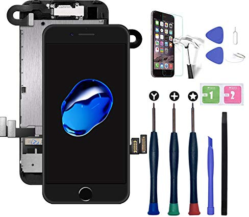 Xlhama Remplacement Écran Complet pour iPhone 7 Plus Noir 5,5 avec Outils de Réparation Caméra Frontale Capteur de Proximité Haut-Parleur Feuille en Verre Trempé Tout Assemblé