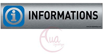 AUA SIGNALETIQUE - Plaque de porte Aluminium brossé imprimé AluSign - 200x50 mm - Double Face adhésif au dos - Impression UV directement sur l'aluminium (Pas de contre collage) (Informations)