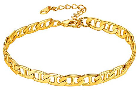 U7 Bracelet de Cheville Eté Femme Plaqué Or Jaune Chaîne Marine Pieds 21cm/6mm Doré Accessoire de Plage
