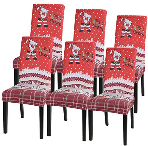 Souarts Xmas weihnachtlich Stuhlhussen 1er/2er/4er/6er Set Strech Stuhlbezug Moderne Husse Dekoration Stuhlüberzug Stuhl Universal Passform für Esszimmer Party Banquet (6er Set, Rot Weiss)