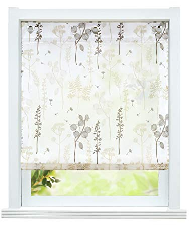 ESLIR Raffrollo ohne Bohren Raffgardine mit Ösen Halbtransparent Gardinen mit U-Haken Ösenrollo Laternenblume Muster Sand BxH 120x140cm 1 Stück