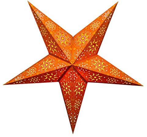Sternenlicht Papierstern Cyclone New Orange 5 Zackig, Weihnachtsstern für Wohnraum und Fenster mit Beleuchtungsset