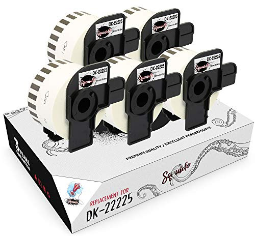 Squuido 5 rollen DK-22225 DK22225 Endlos-Etiketten kompatibel mit Brother P-Touch QL-500 QL-550 QL-560 QL-570 QL-580 QL-700 QL-710W QL-720NW QL-800 QL-810W QL-820NWB QL-1100 QL-1110NWB | 38mm x 30.48m