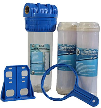 Wasserfilter Gehäuse Set Filtergehäuse 10 Zoll x 3/4 IG + 2 x Kalkfilter Hauswasser Trinkwasser Garten Brunnen Zisterne Pool Pumpen gegen Kalk im Wasser