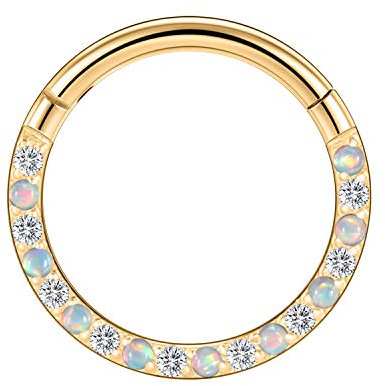 Hengkaixuan 16G Conch Septum Daith Clicker Nahtlos Chirurgischer Stahl Turm Tragus Piercing Schmuck Kleiner Reifen Ohrring Nasenring Gold 8mm CZ Opal