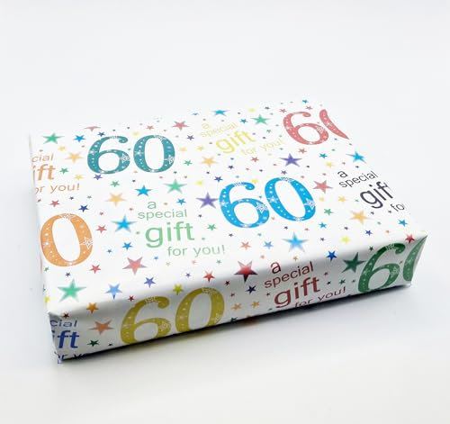 2 Bögen + 2 Geschenkanhänger Geschenkpapier zum 60. Geburtstag Weiß Mehrfarbig Geschenkpapier zum 60. Geburtstag Männlich/Weiblich/Unisex Weiß Mehrfarbig (PA)