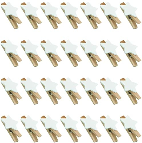 Voarge Lot de 100 pinces à linge en bois en forme d'étoiles - Pinces décoratives - Pinces à linge de Noël pour photos, petits travaux manuels - Pour Noël, fête, mariage - Étoiles