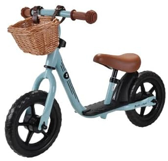 Bandits & Angels Laufrad aus Metall mit Weidenkorb Vintage blau ab 2 Jahren – Lauflernrad – Verstellbarer Sattel 29 bis 39 cm – für Jungen und Mädchen – niedriger Einstieg mit Trittbrett
