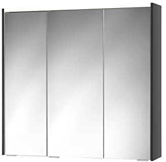 Sieper Spiegelschrank KHX mit LED Beleuchtung 80 cm breit, Badezimmer Spiegelschrank aus MDF, mit Steckdose | Anthrazit
