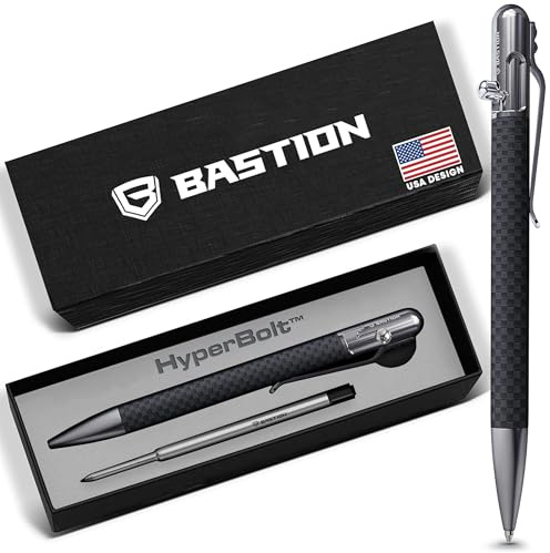 BASTION Bolt Action Pen - Carbon Fibre & Stainless Steel Slim - HyperBolt & ZeroSeam EDC Pen, Refillable Metal Writing Pen, Premium Gift, Smooth Ballpoint Pen, Executive Pocket Pen