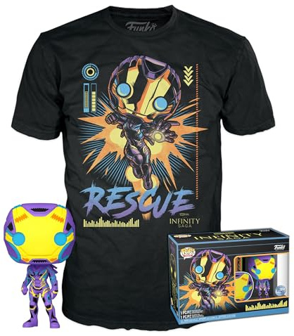 Funko Pop! & Tee: Marvel Blacklight - Rescue L - Large - (L) - T-Shirt - Kleidung mit Vinyl-Sammelfigur - Geschenkidee - Spielzeug und Kurzärmeliges Top Für Erwachsene Männer und Frauen