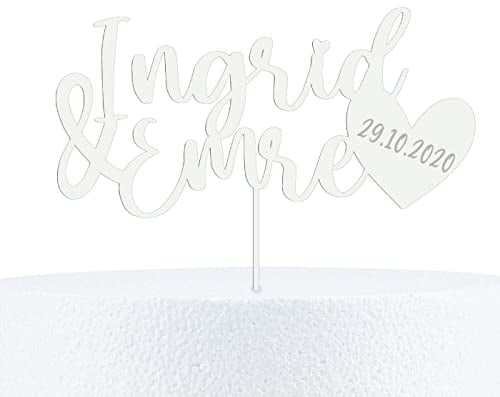 Cake Topper Liebe personalisierbar für Paare Hochzeit Hochzeitsgeschenk personalisiert Torten Kuchen Deko - aus Holz oder Acryl, superfeine Gravur, 15 cm