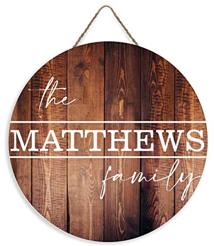 Panneau de nom de famille personnalisé pour porte d'entrée Panneau de bienvenue en bois Panneau de porche personnalisé Panneau de porte rond Noël Nom de famille Cadeau pour jeunes mariés 30,5 cm