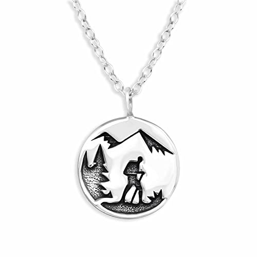 MONKIMAU Halskette Damen mit Wanderer Anhänger aus 925 Sterling Silber Hiking Necklace Silver Women Charm Kette Schmuck Geschenke für Kinder Mädchen Frauen
