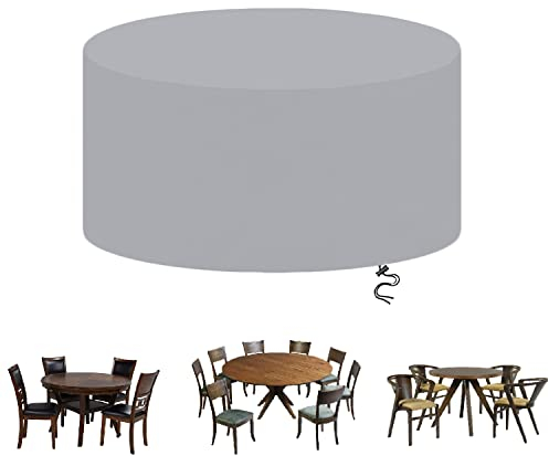 AXFZZRS Rund Gartenmöbel Abdeckung,Schutzhülle Gartenmöbel Rund mit Zugkordel,Wasserdicht,Winddicht,UV-beständig 420D Oxford Gewebe Schutzhülle,für Gartentisch Sitzgruppe Möbelsets,120x110cm,Grau