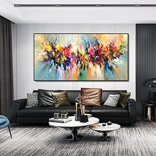 ZHMANLUCK Peinture à l'huile abstraite Paysage Peinture sur Toile Grande Taille Coloré Mur Art Photos pour Salon Décoration de La Maison 65x130cm/(25x51inch) avec-cadre-noir