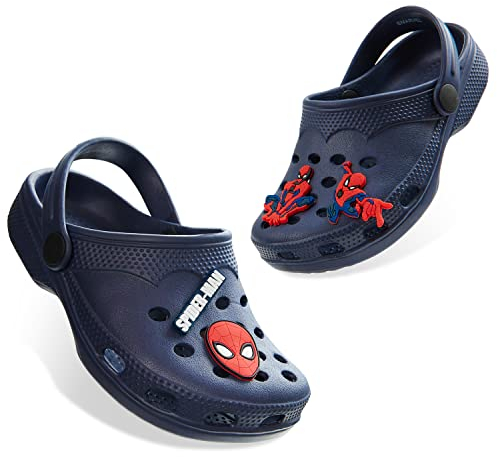 Marvel Clogs mit abnehmbaren Anhängern, Kinder Sandalen Strandschuhe Kinder - Geschenke für Jungs (Marineblau Spiderman, 29 EU)