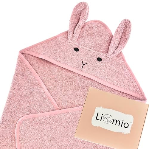 Liomio Kapuzenhandtuch Baby - Baby Handtuch mit Kapuze 100% Baumwolle [Oeko-TEX® 100] weich, kuschelig Baby Badetuch Babygeschenk (75x75cm, Hase - Rosa)