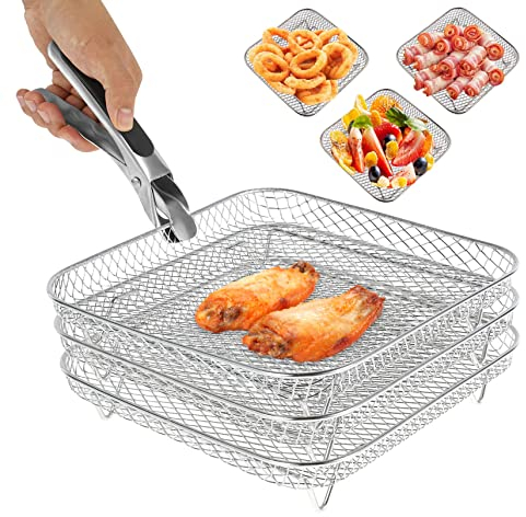 SouiWuzi Freidora de Aire Tres bastidores apilables, Rejilla de freidora de Aire para 5.8-8 Qt Air Fryer Rack de deshidratador Multifuncional con Accesorios de freidora de Aire para Horno, microondas