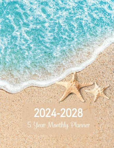 2024-2028 5 Year Monthly Planner: 60 Months (Jan 24- Dec 28) Monthly & Weekly Large Schedule Organizer With Goals, Contacts & More | Beautiful Sea on Beach Cover