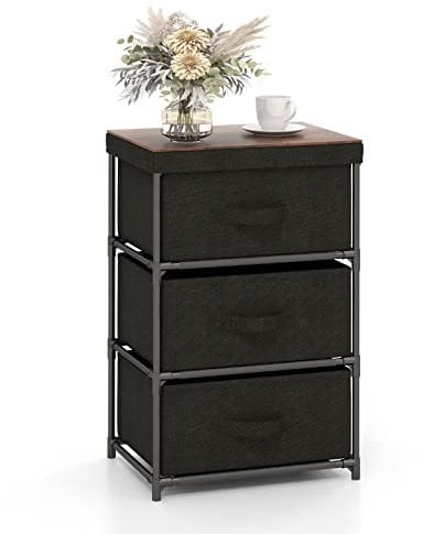 Multigot Chest of Drawers, Fabric Storage Drawer Cabinet with 2/3 Drawers & Wooden Top, Metal Frame Display Sideboard for Bedroom Living Room (Black, 3-Drawer)