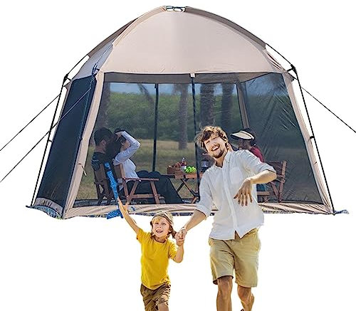 Outdoor Screen Tent - Instant Screen Tent with Mesh Side Walls - Pop Up Screen Room Accommodates 6-8 People for Sun Protection, Picnic, Fishing, Pergola