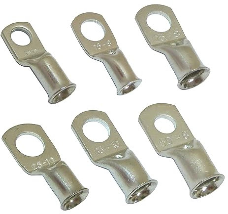 KafTon 10x Copper Tube Terminals 6mm to 95mm Cable Welding Crimp Terminal Ring Lug Battery Starter (35mm² - 6mm)