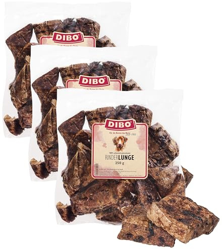 DIBO Rinderlunge, 250g-Beutel, der kleine Naturkau-Snack oder Leckerli für Zwischendurch, Hundefutter, Qualitätskauartikel ohne Chemie von DIBO (Packung mit 3)