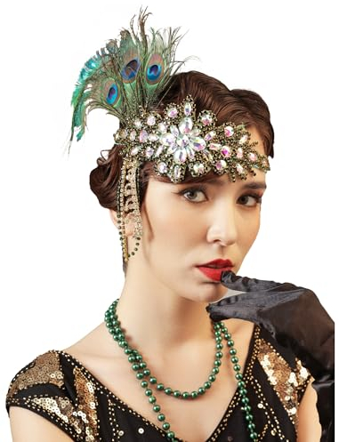 Duriya Damen 1920s Stirnband 20er Jahre Accessoires Kopfschmuck Gatsby Kostüm Accessoires Damen Flapper Feder Vintage Haarband Charleston für Karneval Fasching Art Deco Kostüm