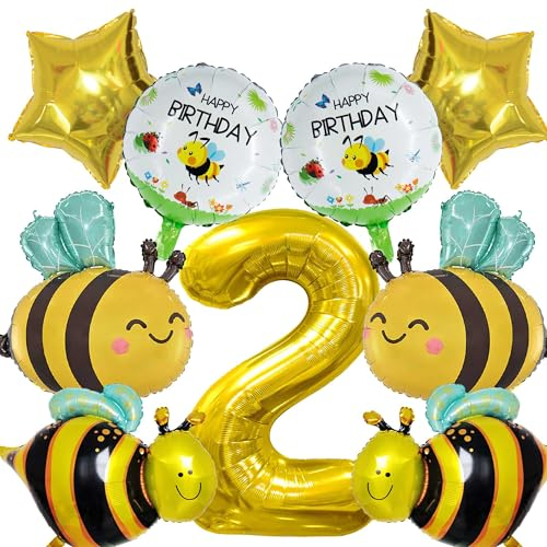 2 Jahre Biene Geburtstag Deko Biene Folienballon 2 Geburtstag Honigbienen Ballon Gold Zahl 2 Luftballon für Baby Shower Mädchen Jungen Geburtstag Party Luftballon Bienen für Kinder Geburtstag Hochzeit