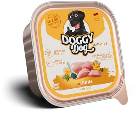 DOGGY Dog Paté Huhn Sensitive, 10 x 150 g, Nassfutter für Hunde, getreidefreies Hundefutter mit Lachsöl und Grünlippmuschel, besonders gut verträgliches Alleinfuttermittel, Made in Germany