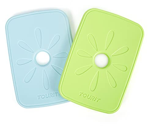 TOURIT Accus réfrigérants pour sac à lunch, boîte à lunch et sac isotherme. Accus réfrigérants réutilisables, minces et durables pour le travail, le pique-nique ou le camping, lot de 2 - Bleu et vert