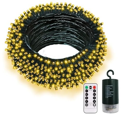 Battery Operated String Lights, 20M 200 LED Battery String Lights with 8 Modes Timer, Waterproof Battery Fairy Lights for Outdoor Home Garden Party Christmas Trees Decor (Warm White)