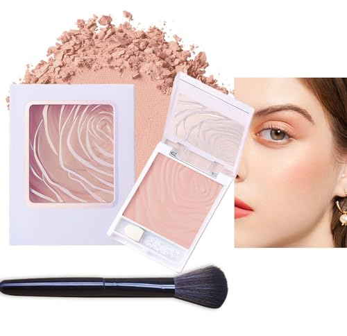 Blushers for Cheeks, Nude Peach Powder Cheeky Blush Palette Korean, Makeup Blushes with Brush, Natural Glow Blendable Long-Lasting Blush Matte Blush Face Powder Blush Smooth, for Women & Girls