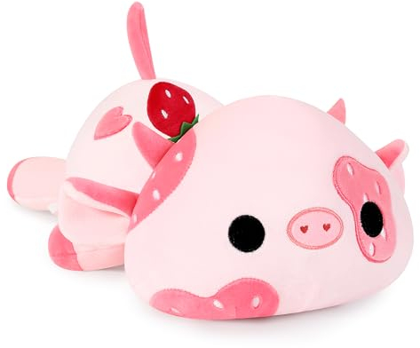 shownicer Peluche vache en peluche kawaii, coussin en peluche, cadeau pour enfants et filles de 12 ans et plus, rose, 30 cm