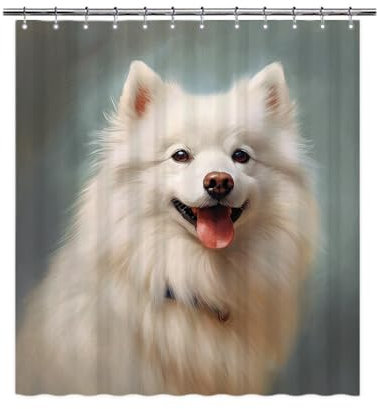 Ganshan Bi Schöner amerikanischer Eskimo-Duschvorhang mit buntem Hund, Tier-Kunstdruck, Badvorhänge für Badezimmer, Heimdekoration, mit 12 Haken, wasserdichter Stoff, 183 x 203 cm