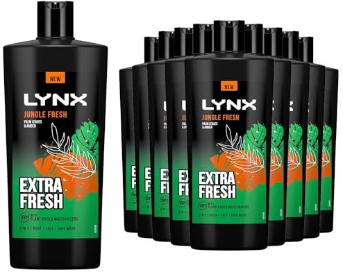 Lynx 3-in-1 Shower Gel Jungle Fresh 12 Hours of Long Lasting Refreshing Fragrance Body Wash with Plant-Based Moisturisers for Men for Naturally Soft Skin, 700ml Pack of 12