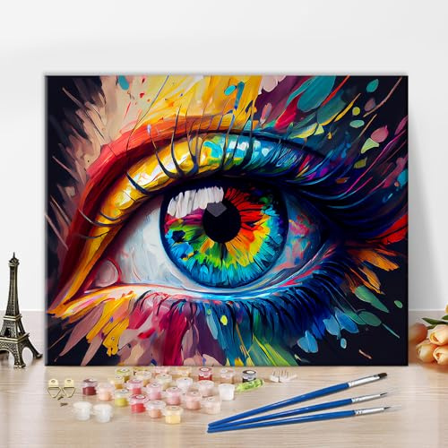 TISHIRON Auge Malen nach Zahlen für Erwachsene Bunt | Farbenfrohes Auge 40x50 cm Leinwand, Malen nach Zahlen. Lebendige Kunst, moderne Wanddeko, kreatives Geschenk