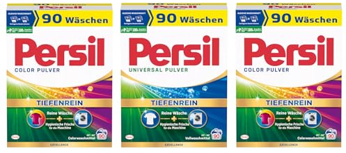 PERSIL Pulver-Set 3x 90 Waschladungen (270WL) 2x Color & 1x Universal, Color- & Vollwaschmittel-Set für reine Wäsche und hygienische Frische für die Maschine, effektiv ab 20 °C
