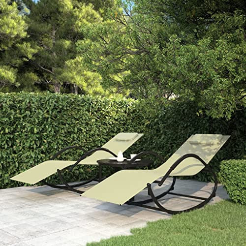FUDUGEHMIOFWFJJ liegestuhl,liegestuhl Garten,saunaliege,Schaukelliegen 2 STK. Creme Stahl und TextileneGeeignet für Garten, Pooldeck, Terrasse, Wohnzimmer