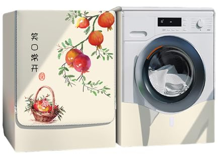 Odot Washer Dustproof Cover Front Load, Washing Machine Dryer Protector Waterproof Sunscreen Tumble Dryer Case Protective Cover for Most Front Loadi (red pomegranate,XXL (10-12kg))