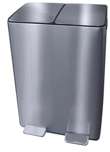 JARDIN202 - Cubo de Basura de Metal 60L con Pedal - Doble Compartimento para Reciclaje y Diseño Moderno | 60 litros (Plata)